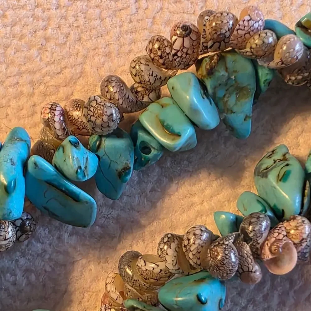 Abalone Pendant Snail Shell & Turquoise Stone Necklace w/  Boho 213 - Picture 8 of 9